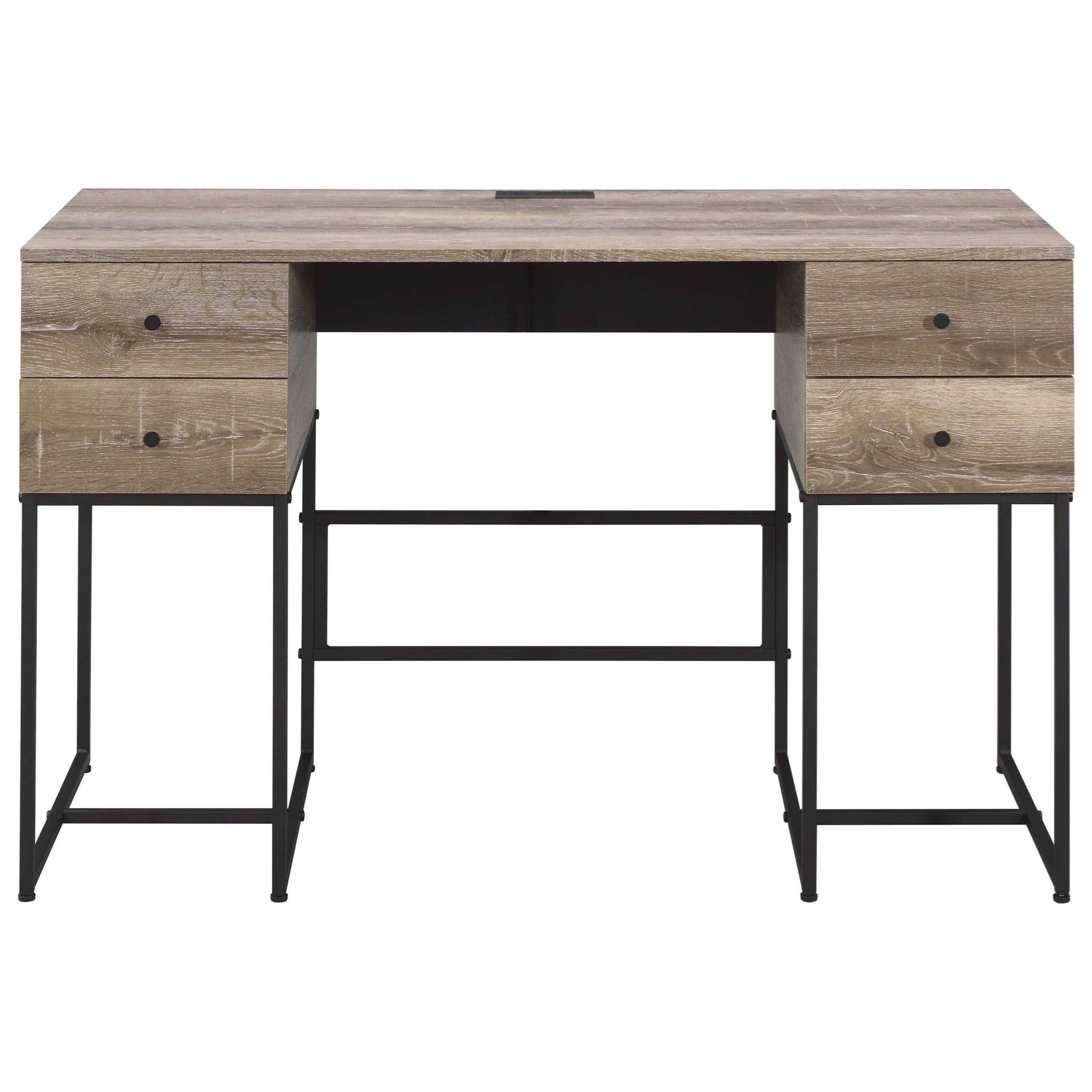 Acme Furniture Desirre Rustic Industrial 4 Drawer Desk With Usb Ports Pertaining To Acacia Wood Writing Desks With Usb Ports (View 10 of 15)