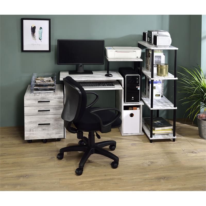 Acme Lyphre Computer Desk In Weathered White & Black Finish – 92762 In Black Finish Modern Computer Desks (View 12 of 15)