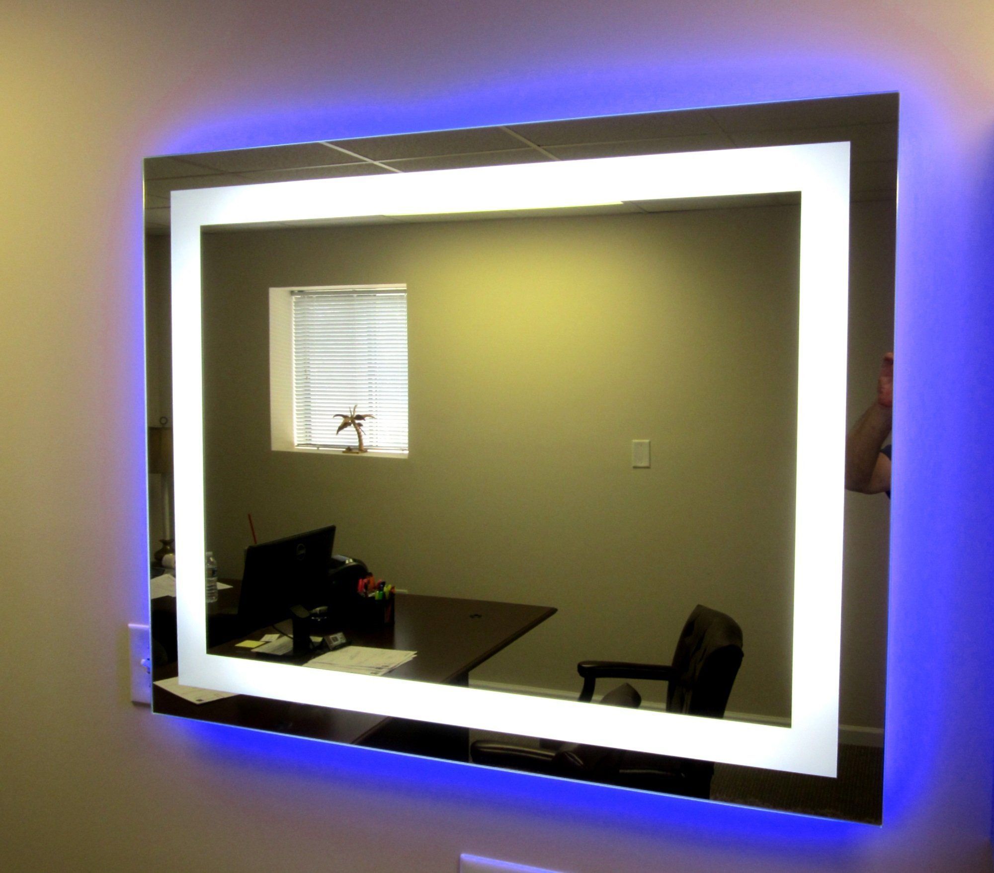 Add Perimeter Color Lighting – Blue – Small Mirrors | Mirror, Small Regarding Back Lit Freestanding Led Floor Mirrors (Photo 15 of 15)