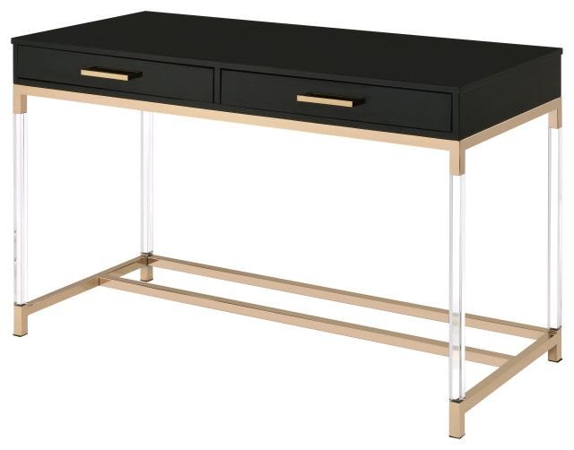 Adiel Built In Usb Port Writing Desk, Black And Gold Finish Pertaining To Acacia Wood Writing Desks With Usb Ports (View 4 of 15)