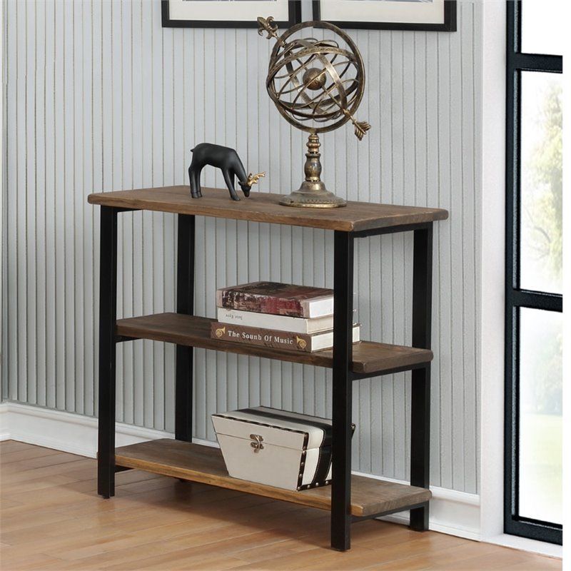 Alaterre Furniture Pomona 31h 2 Shelf Metal And Solid Wood Under Window Throughout Metal And Chestnut Wood 2 Shelf Desks (View 1 of 15)
