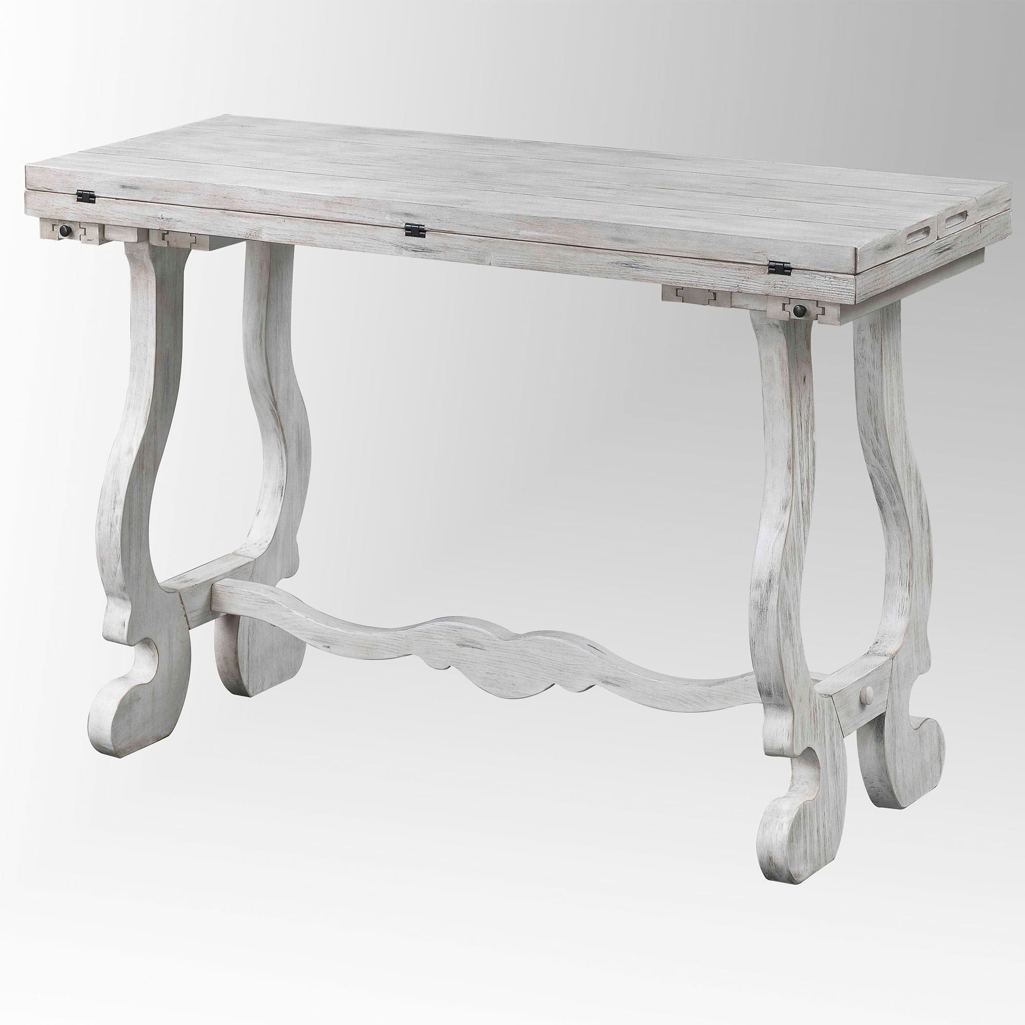 Alexis Weathered White Fold Out Wooden Console Table Pertaining To Rubbed White Console Tables (View 13 of 15)