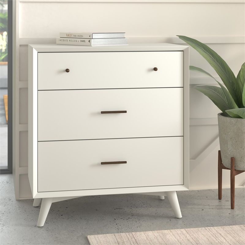 Alpine Furniture Flynn Mid Century Modern Wood 3 Drawer Small Chest In With Matte White 3 Drawer Wood Desks (View 1 of 15)