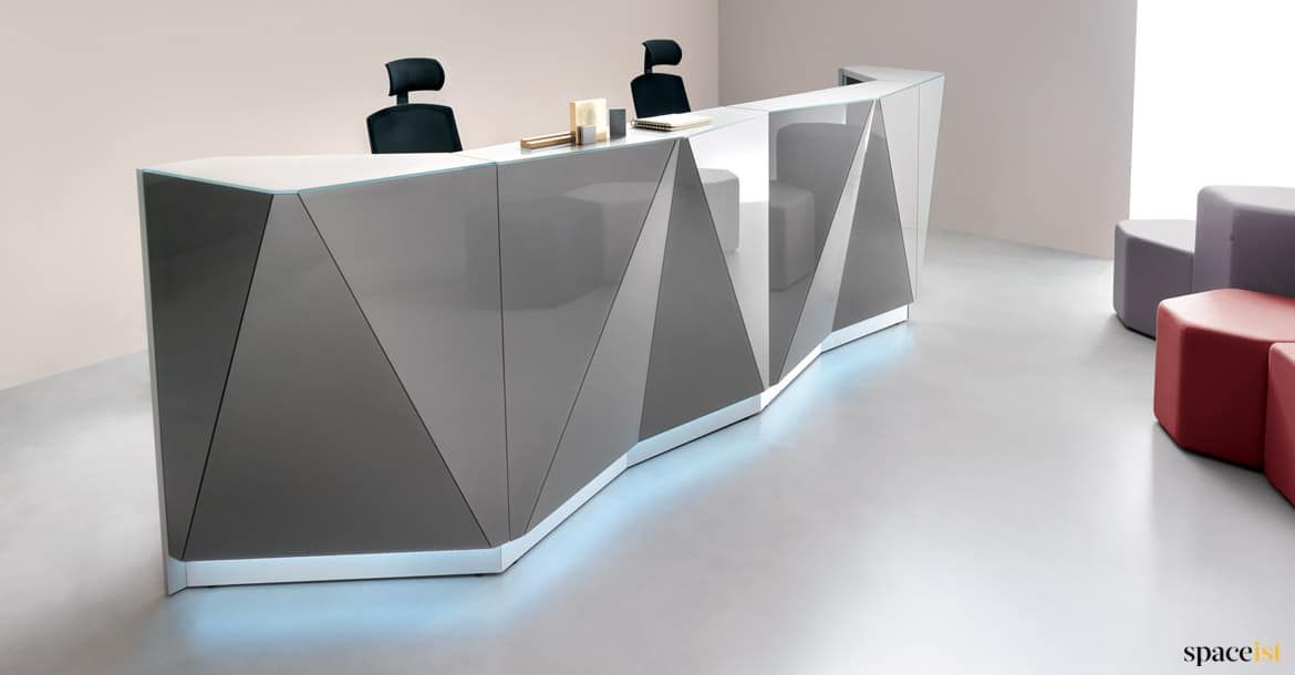 Alps Silver Glass Reception Desk | Spaceist With Regard To Black And Silver Modern Office Desks (View 15 of 15)