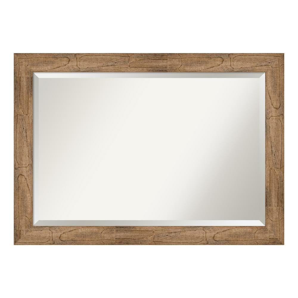 Amanti Art Medium Rectangle Distressed Brown Beveled Glass Casual With Medium Brown Wood Wall Mirrors (View 10 of 15)
