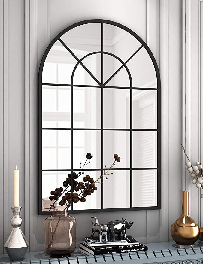 Amazon: Arched Window Finished Metal Mirror – 32"×47" Wall Mirror With Regard To Black Metal Arch Wall Mirrors (Photo 7 of 15)