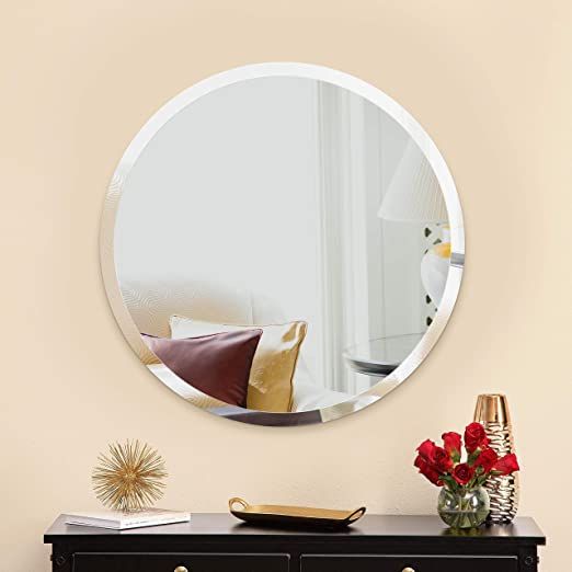 Amazon: Mirror Trend 28 Inches Round Frameless Mirror Large Beveled In Thornbury Oval Bevel Frameless Wall Mirrors (View 11 of 15)