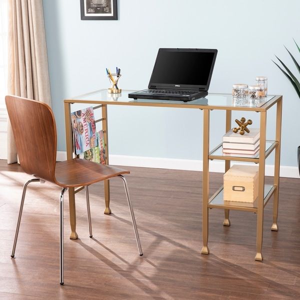 Amelie Gold Metal/glass Writing Desk – On Sale – Overstock – 22366691 In Metal And Glass Work Station Desks (View 9 of 15)