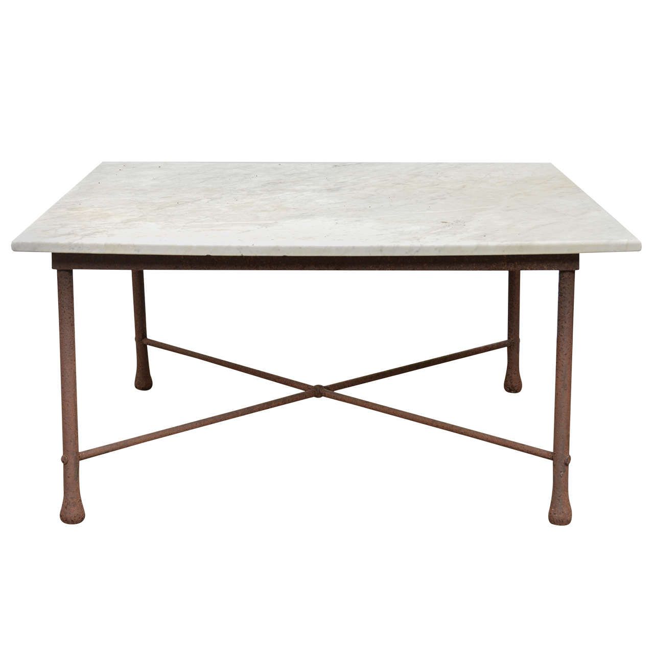 American 1970s Wrought Iron Coffee Table With Marble Top For Sale At With Iron And White Marble Desks (View 4 of 15)