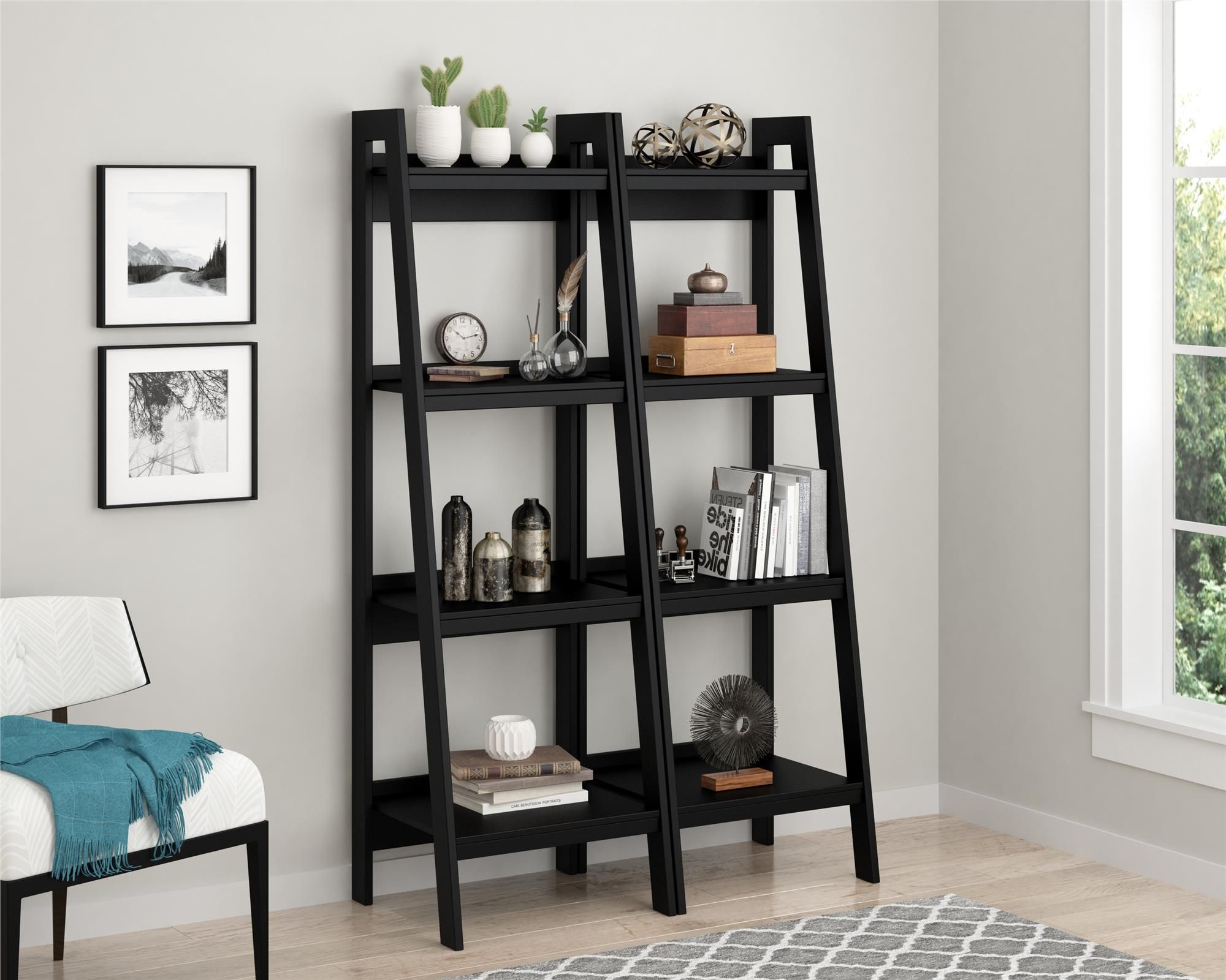 Ameriwood Home Hayes 4 Shelf Ladder Bookcase Bundle, Black – Walmart In 2 Shelf Black Ladder Desks (View 3 of 15)