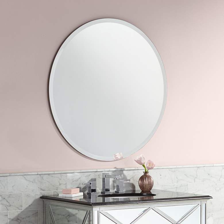 Angelica Frameless 35" Beveled Round Mirror – #56m70 | Lamps Plus For Celeste Frameless Round Wall Mirrors (View 5 of 15)