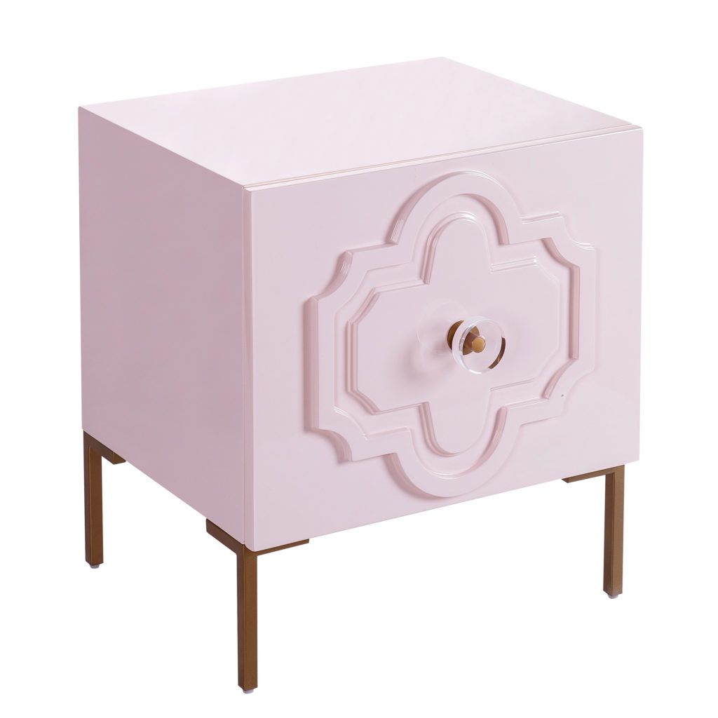 Anna Pink Lacquer Side Table – Tov Furniture With Pink Lacquer 2 Drawer Desks (View 2 of 15)