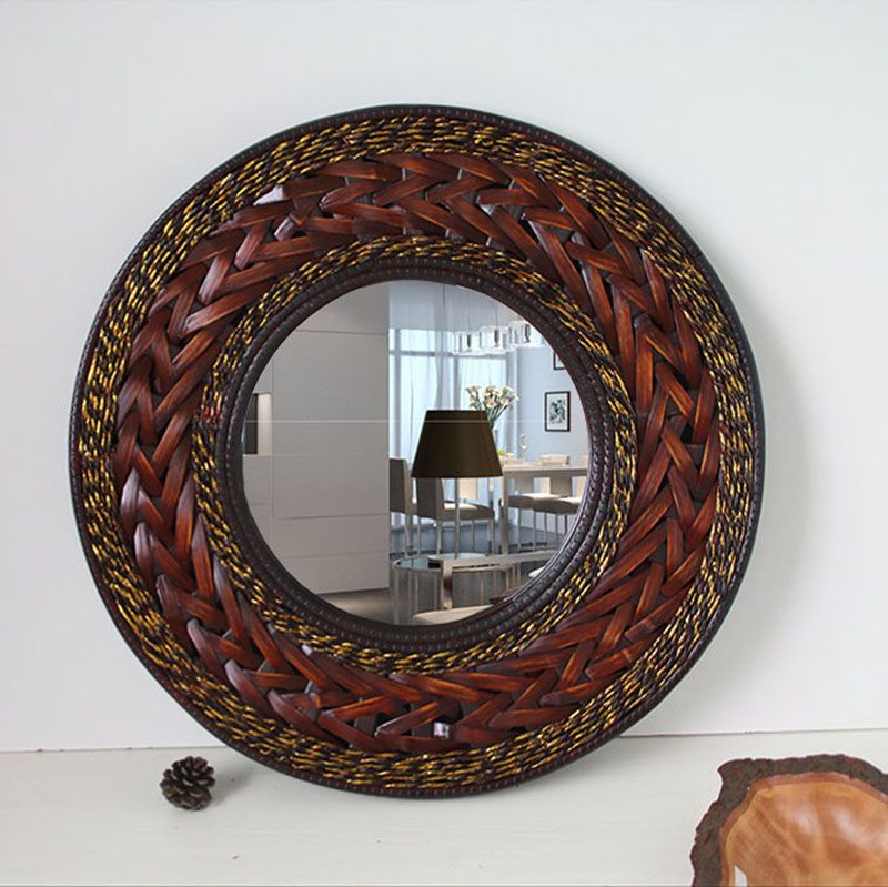 Antique Big Mirror Bamboo & Wooden Frame Round Wall Big Mirror Hanging With Regard To Rustic Black Round Oversized Mirrors (View 2 of 15)