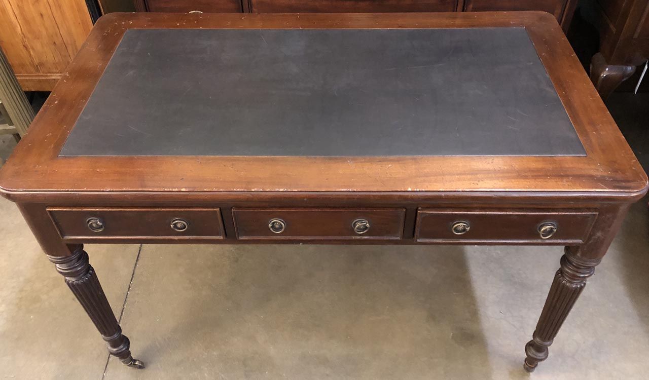 Antique Black Leathertop Desk – Antique And Art Consignment | Highwood With Antique Black Wood 1 Drawer Desks (View 7 of 15)