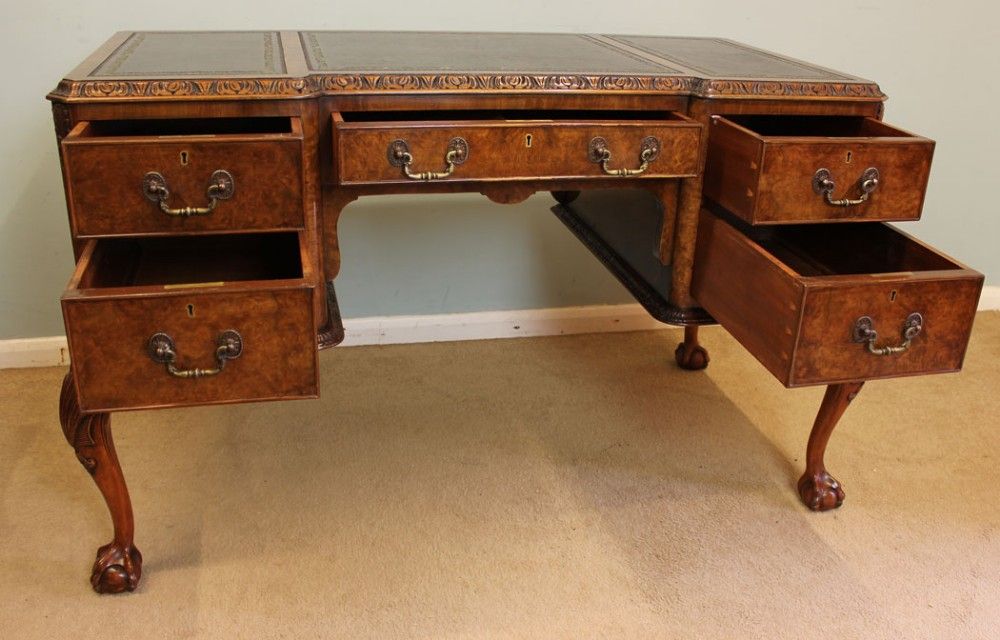 Antique Burr Walnut Kneehole Writing Desk | 278951 | Sellingantiques.co.uk Throughout Walnut And Black Writing Desks (Photo 3 of 15)