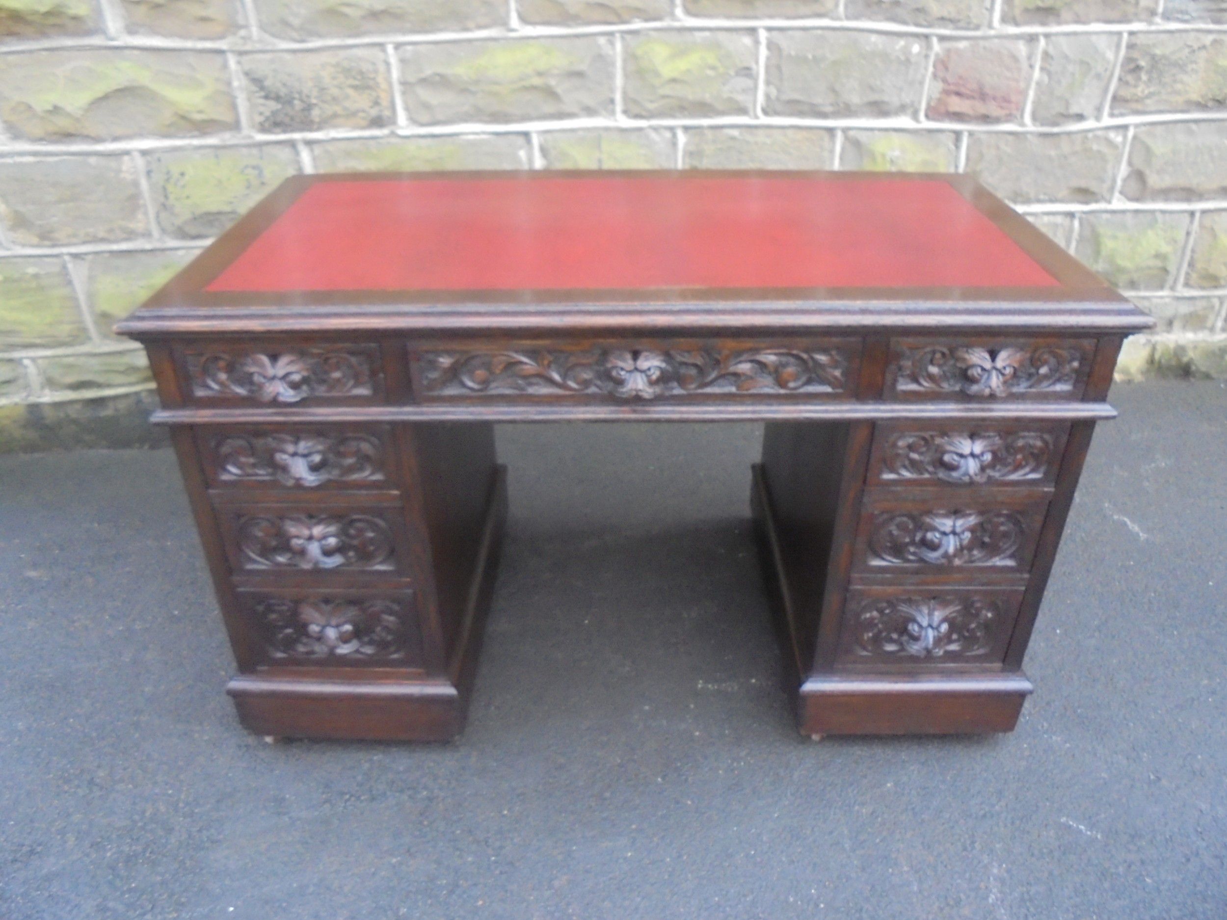 Antique Carved Oak Pedestal Writing Desk | 516791 | Sellingantiques.co (View 15 of 15)