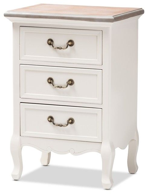 Antique French Country Cottage 2 Tone White Finished Wood 3 Drawer Within Matte White 3 Drawer Wood Desks (View 3 of 15)