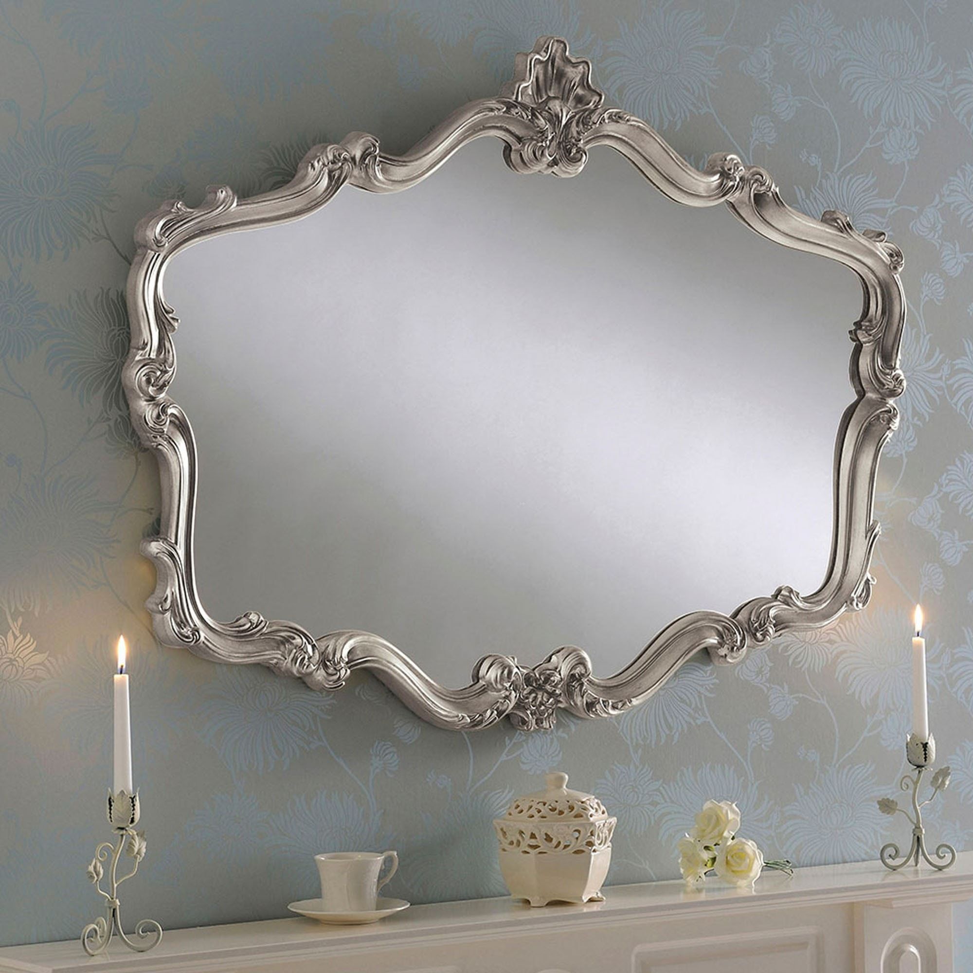 Antique French Style Silver Decorative Mirror | Silver Decorative Mirror Throughout Booth Reclaimed Wall Mirrors Accent (View 14 of 15)