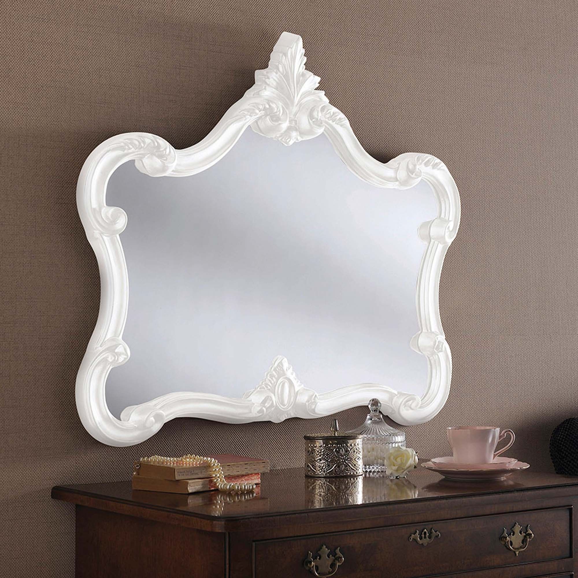 Antique French Style White Ornate Wall Mirror | Wall Mirrors Within Antiqued Glass Wall Mirrors (Photo 5 of 15)