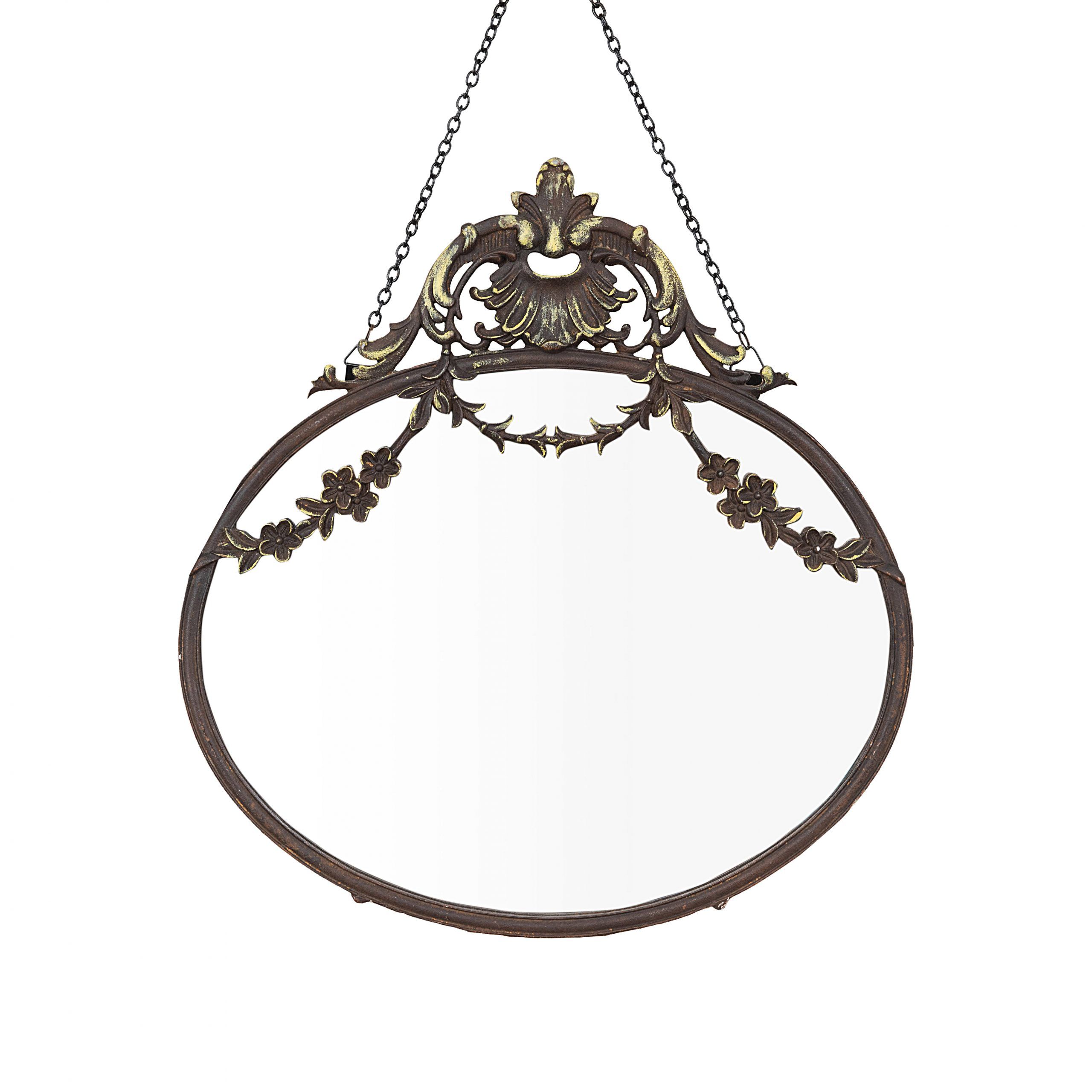 Antique Inspired Hanging Oval Mirror With Pewter Frame – Walmart Inside Ceiling Hung Oval Mirrors (View 14 of 15)