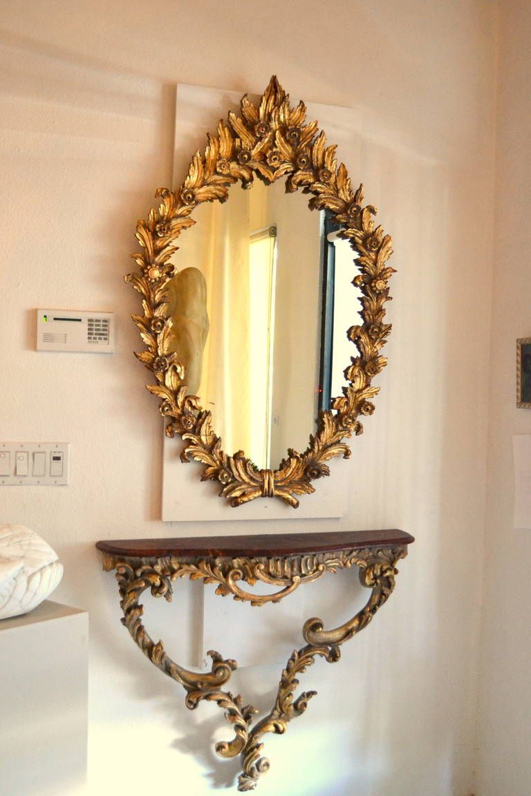 Antique Italian Gold Leaf Mirror And Console Table For Sale At 1stdibs Within Ring Shield Gold Leaf Wall Mirrors (View 1 of 15)