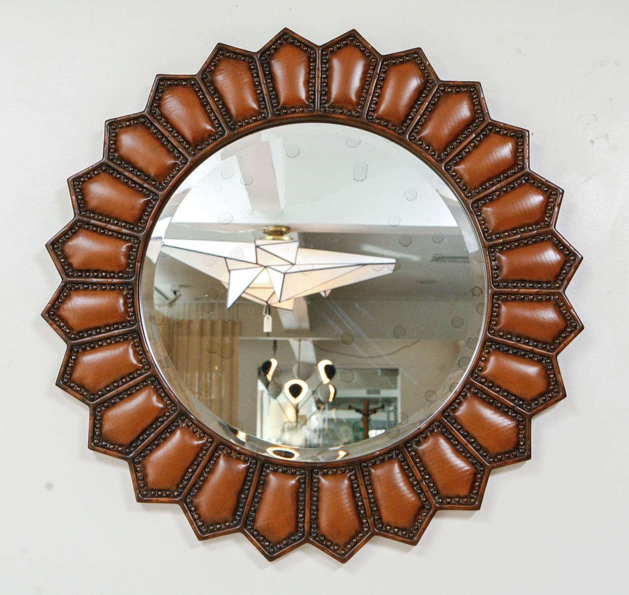 Antique Leather Framed Mirror With Brass Tacksbaker At 1stdibs Intended For Antique Brass Wall Mirrors (View 2 of 15)