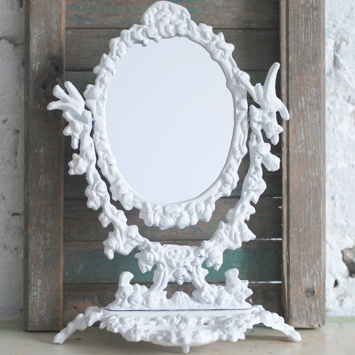 Antique Ornate Metal Pedestal Mirror / Stand Alone Frame Within Antique Brass Standing Mirrors (View 4 of 15)