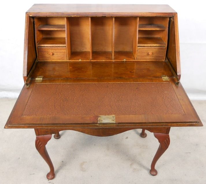 Antique Queen Anne Style Walnut Writing Bureau Desk – Sold Regarding Walnut And Black Writing Desks (Photo 15 of 15)