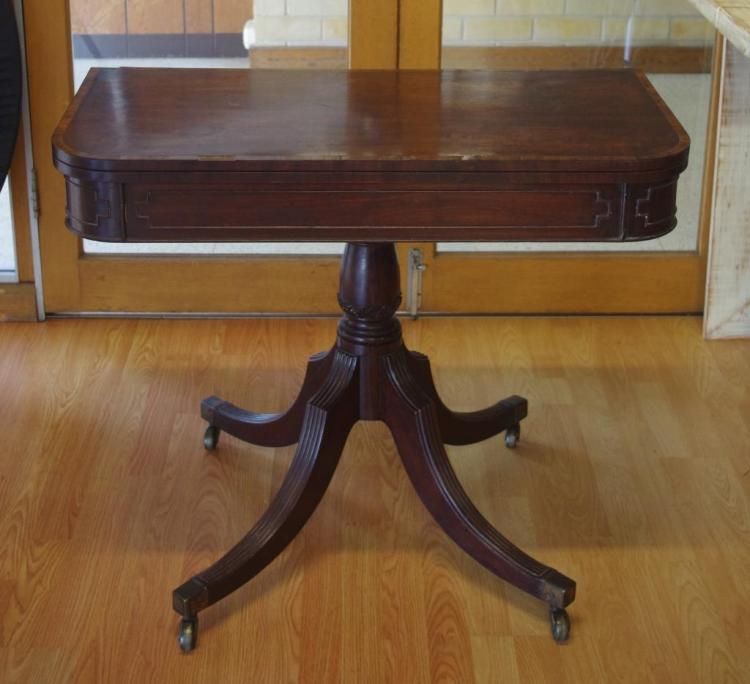 Antique Regency Style Card Table With Fold Over Swivel Top, Within Antique Foldout Console Tables (View 7 of 15)