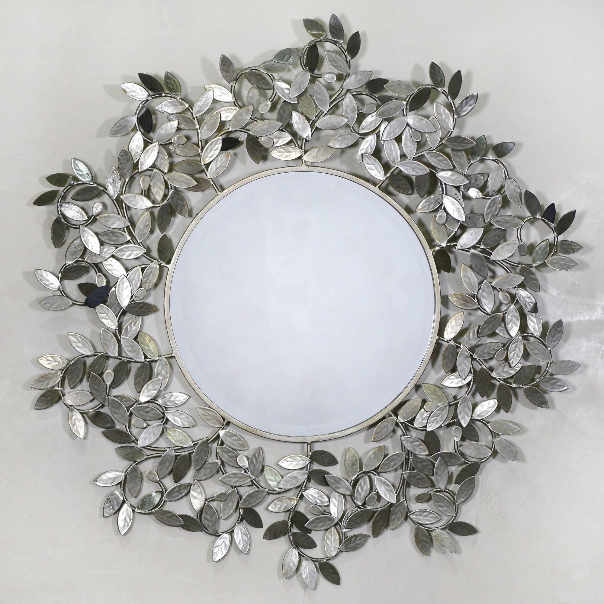 Antique Silver Rose Leaf Metal Framed Wall Mirror | Contemporary Mirror With Brass Iron Framed Wall Mirrors (View 13 of 15)