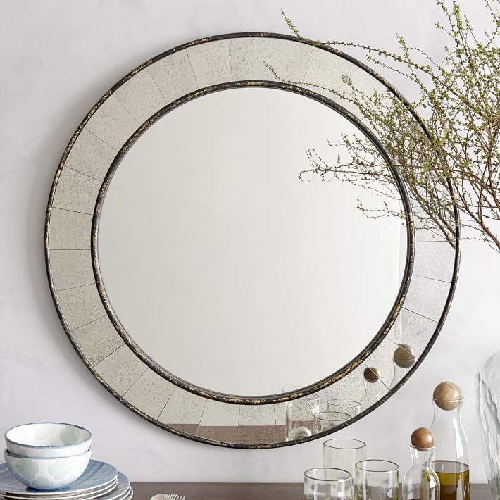 Antique Tiled Round Mirror | West Elm For Antique Iron Round Wall Mirrors (View 6 of 15)