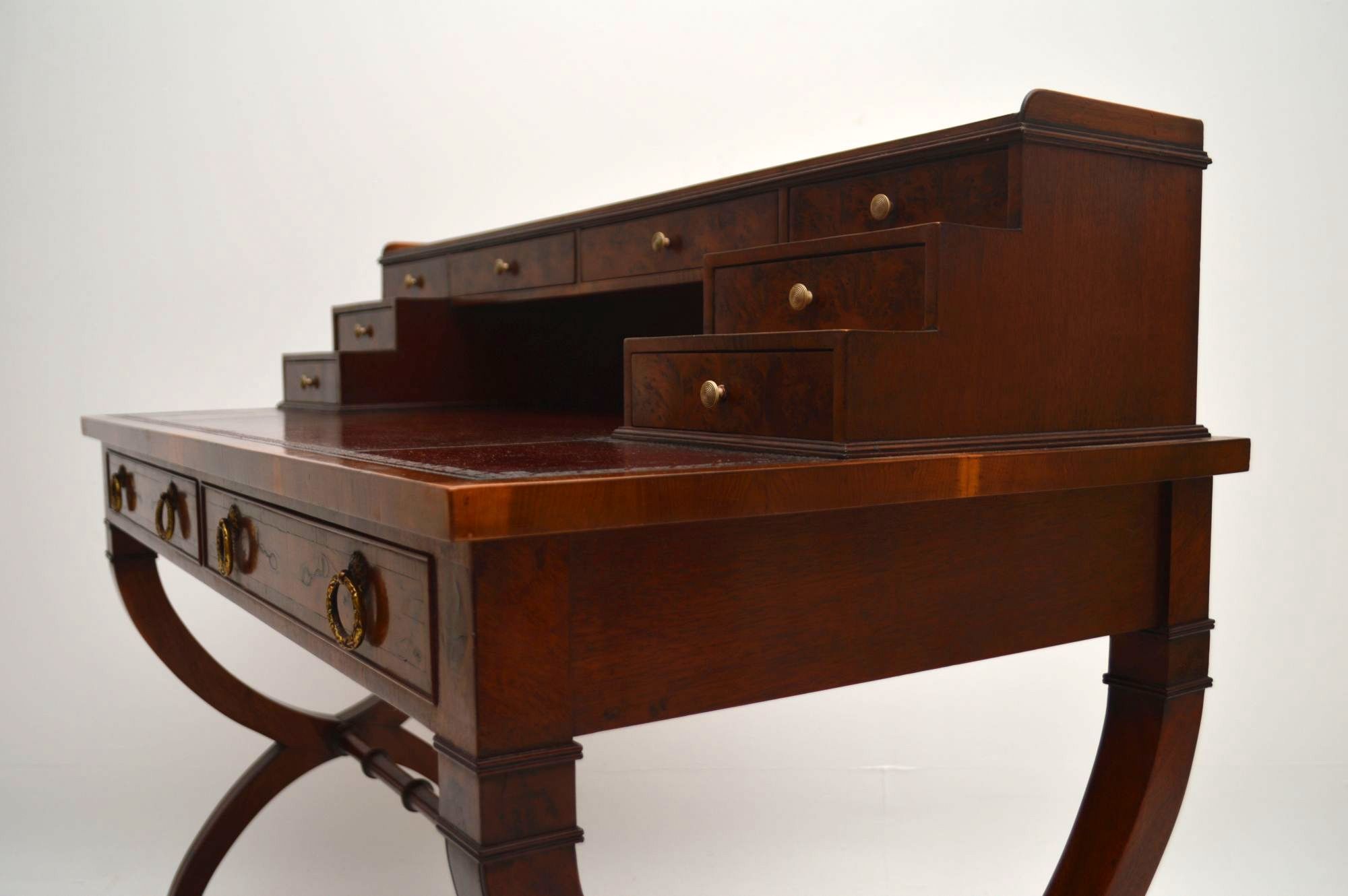 Antique Yew Wood Leather Top Writing Table Desk | Interior Boutiques With Reclaimed Barnwood Writing Desks (View 6 of 15)