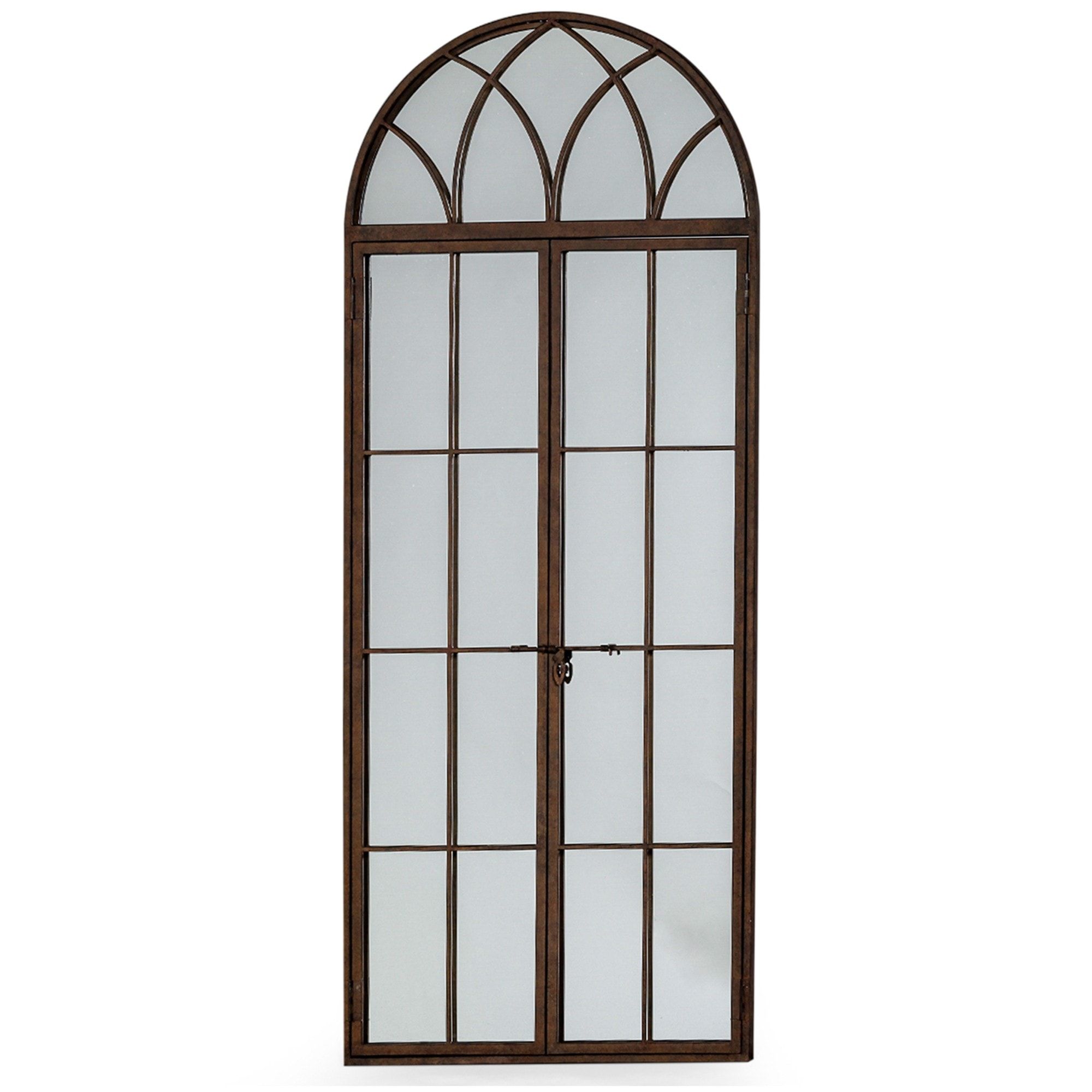 Antiqued Iron Tall Arch Window Metal Mirror | Window Mirror With Metal Arch Window Wall Mirrors (View 13 of 15)