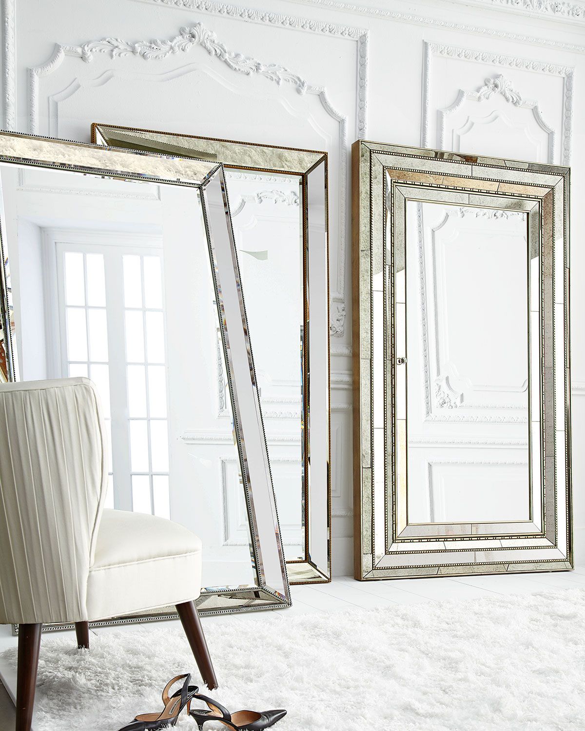 Antiqued Silver Beaded Floor Mirror Intended For Glam Silver Leaf Beaded Wall Mirrors (View 12 of 15)