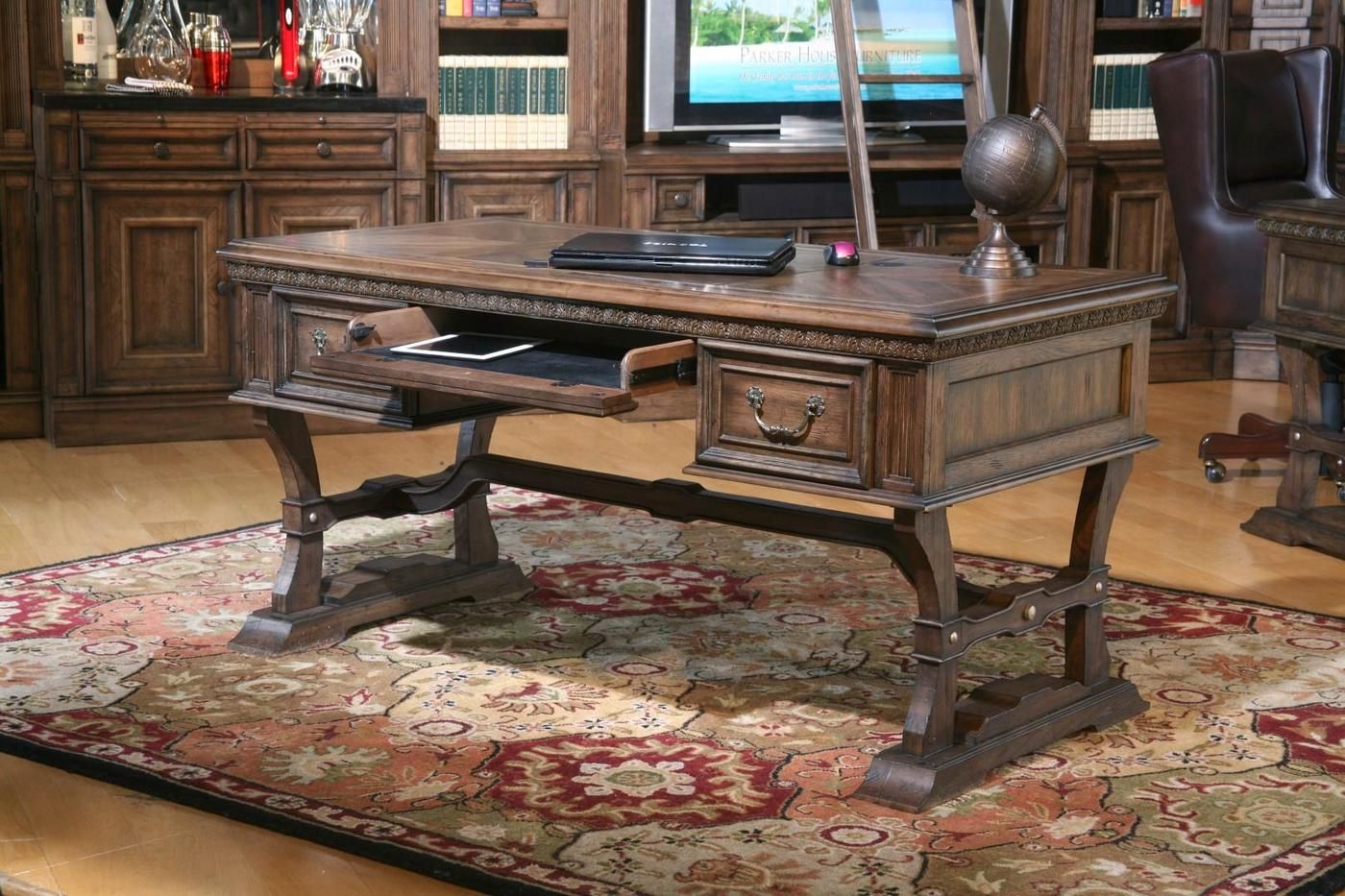 Aria Transitional Rustic Writing Desk In Dark Smoked Pecan Wood Finish Within Rustic Acacia Wooden Writing Desks (View 6 of 15)