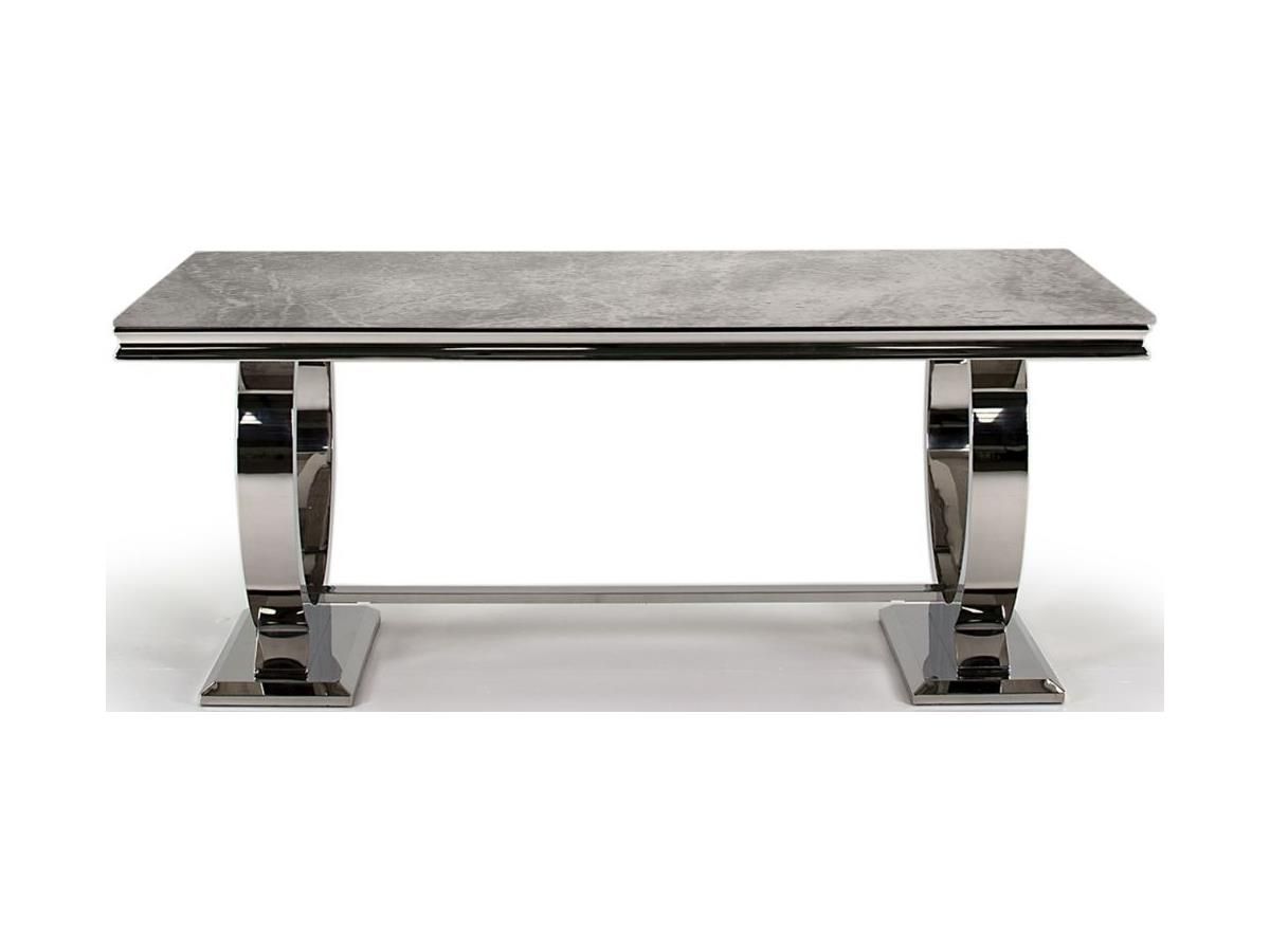 Arianna 180cm Grey Marble And Stainless Steel Chrome Dining Table Throughout Stainless Steel And Gray Desks (Photo 12 of 15)