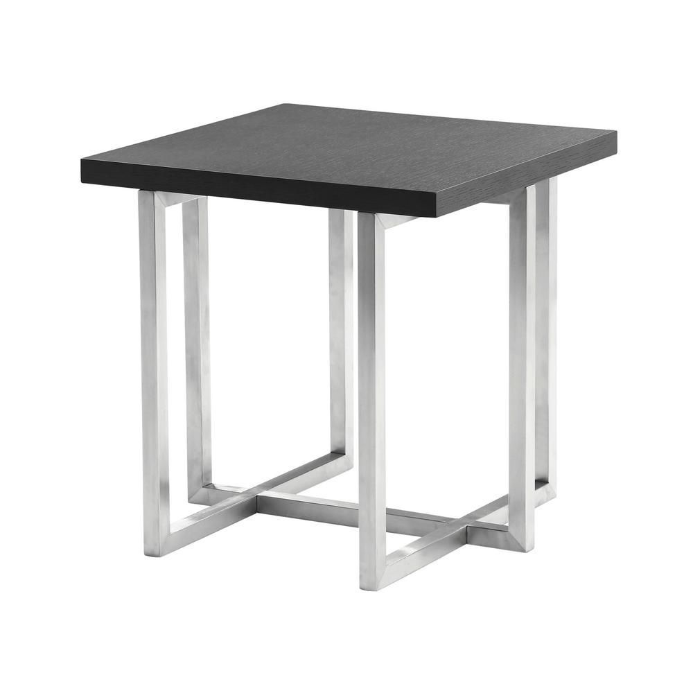 Armen Living Grey Veneer Wood Top Contemporary End Table In Brushed Throughout Stainless Steel And Gray Desks (View 5 of 15)
