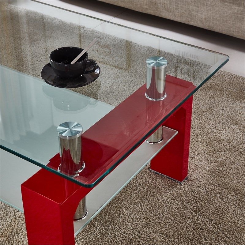 Artisan Furniture Perla Rectangular Tempered Glass Coffee Table In Red Regarding Glass And Gold Rectangular Desks (View 12 of 15)