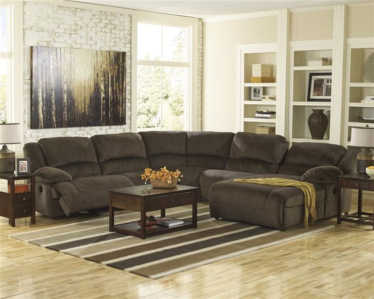 Ashley Toletta Contemporary Bustle Brown Reclining Sectional W Push With Regard To Brown And Yellow Sectional Corner Desks (View 13 of 15)