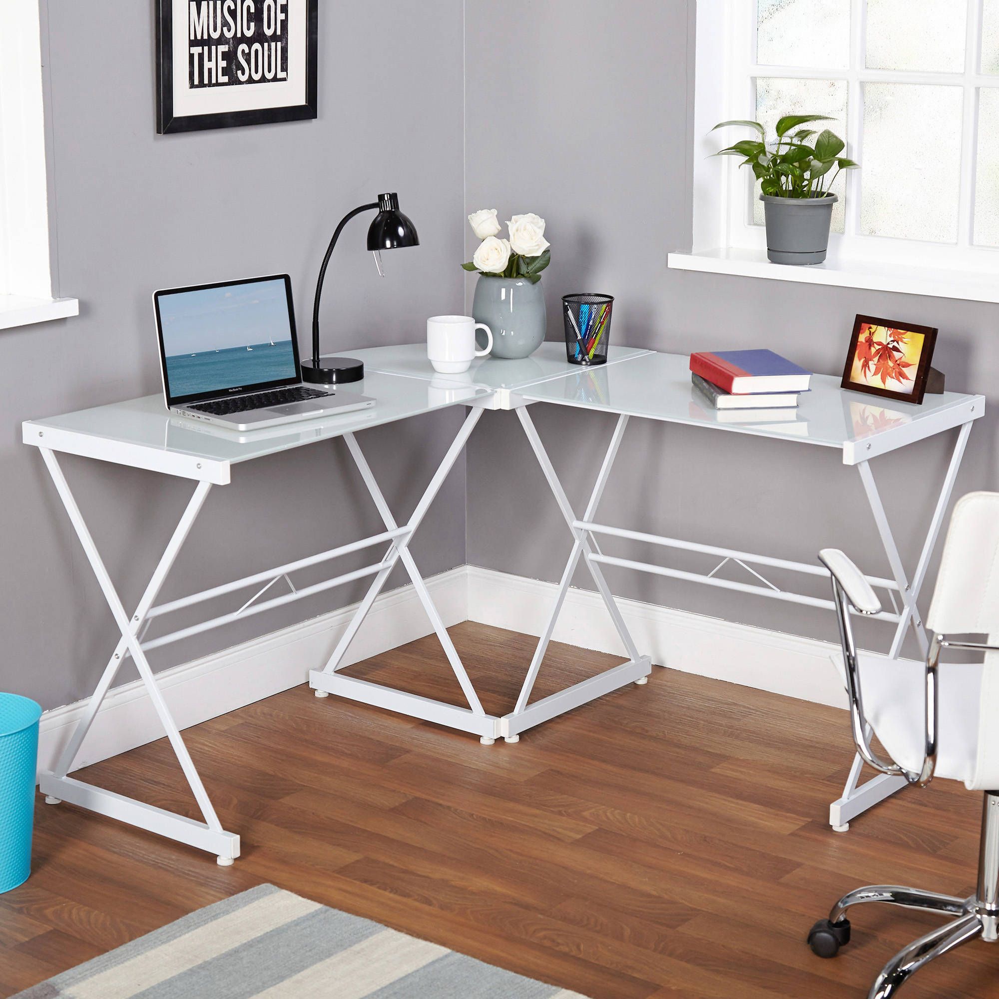 Atrium Metal And Glass L Shaped Computer Desk, Multiple Colors Intended For White Wood And Gold Metal Office Desks (View 5 of 15)