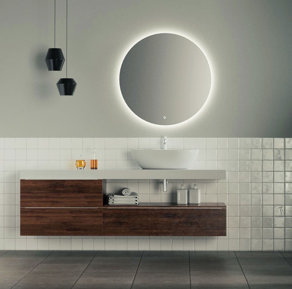 Aurora Round Backlit Bathroom Mirror With Demister | Luxe Mirrors Regarding Edge Lit Led Wall Mirrors (View 1 of 15)