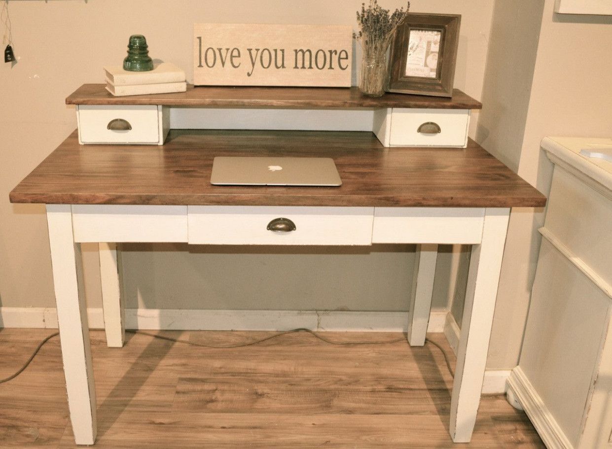 Awesome White Desk With Wood Top | White Distressed Desk, White Desks In White Wood And Gold Metal Office Desks (View 11 of 15)
