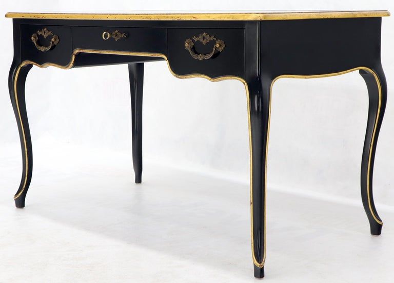Baker Country French Black Lacquer Gold Trim Leather Desk Console Pertaining To Lacquer And Gold Writing Desks (View 9 of 15)