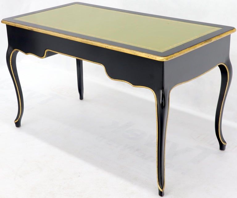 Baker Country French Black Lacquer Gold Trim Leather Desk Console Pertaining To Lacquer And Gold Writing Desks (View 3 of 15)