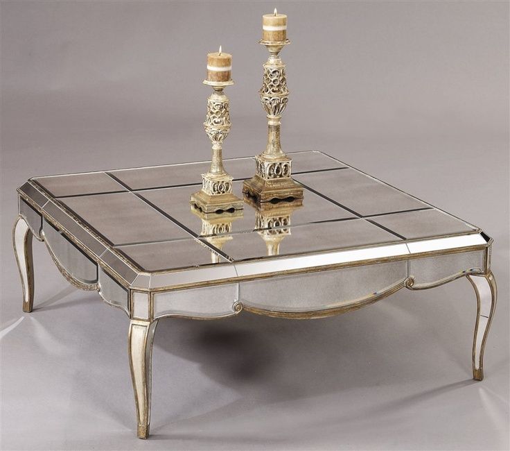 Bassett Mirror – Square Mirrored Cocktail Table In Gold & Silver Leaf Regarding Glass And Gold Rectangular Desks (View 8 of 15)