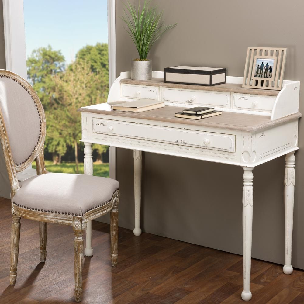Baxton Studio Alys White And Light Brown Desk 28862 6035 Hd – The Home Pertaining To White Lacquer And Brown Wood Desks (View 4 of 15)