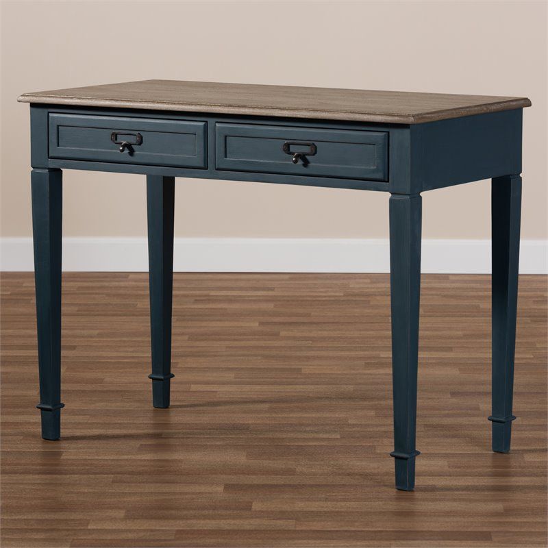 Baxton Studio Dauphine Spruce Blue Accent Writing Desk 193271011599 | Ebay Inside Gold And Blue Writing Desks (View 3 of 15)