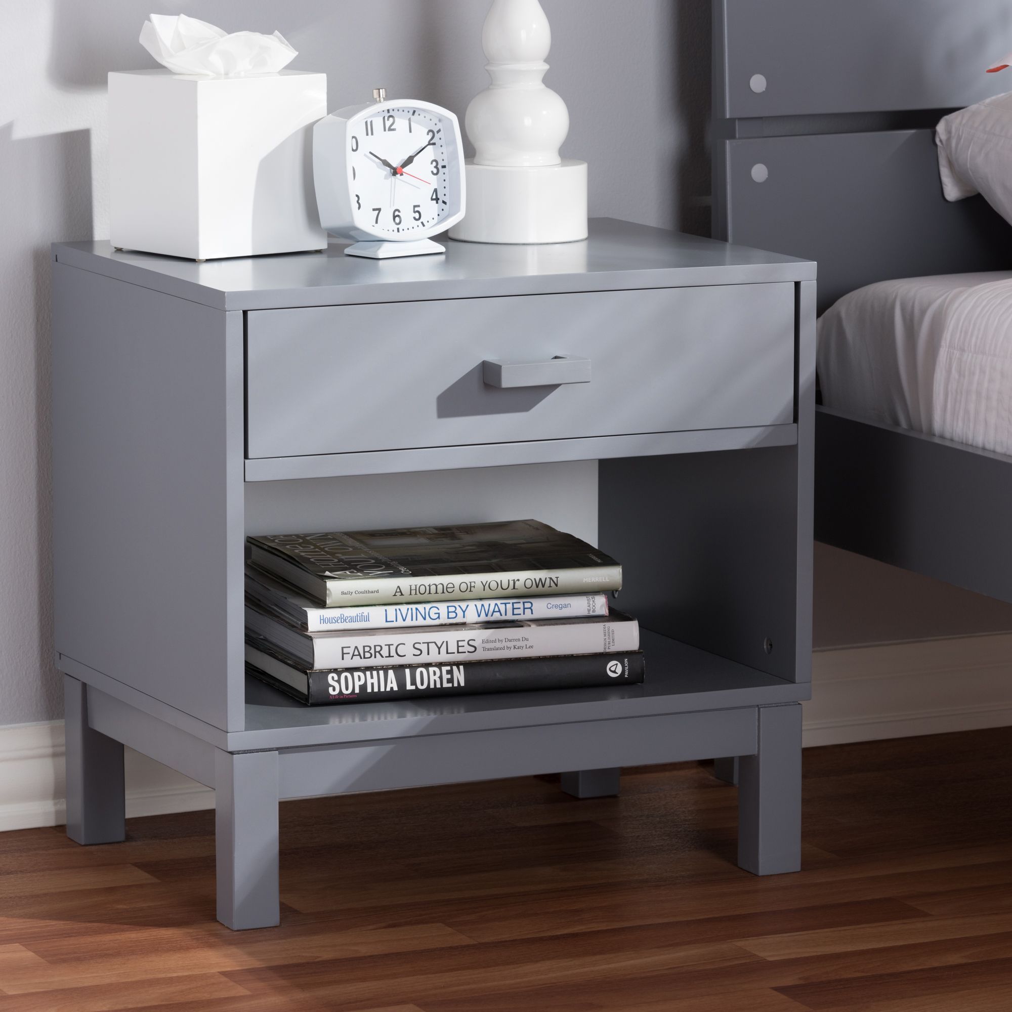 Baxton Studio Deirdre Modern And Contemporary Grey Wood 1 Drawer Pertaining To Smoke Gray Wood 1 Drawer Desks (View 7 of 15)