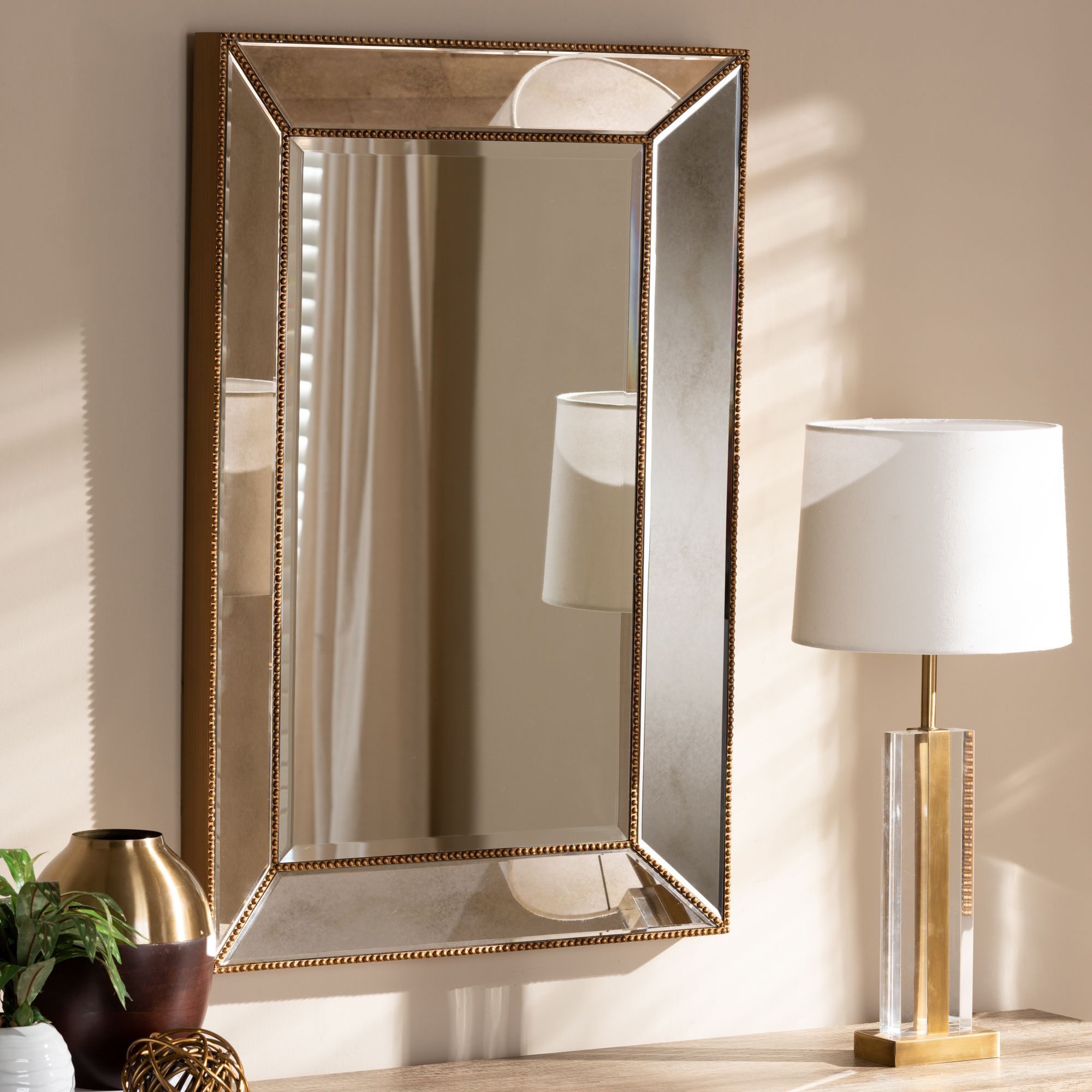 Baxton Studio Neva Modern And Contemporary Antique Gold Finished Regarding Gold Modern Luxe Wall Mirrors (View 6 of 15)