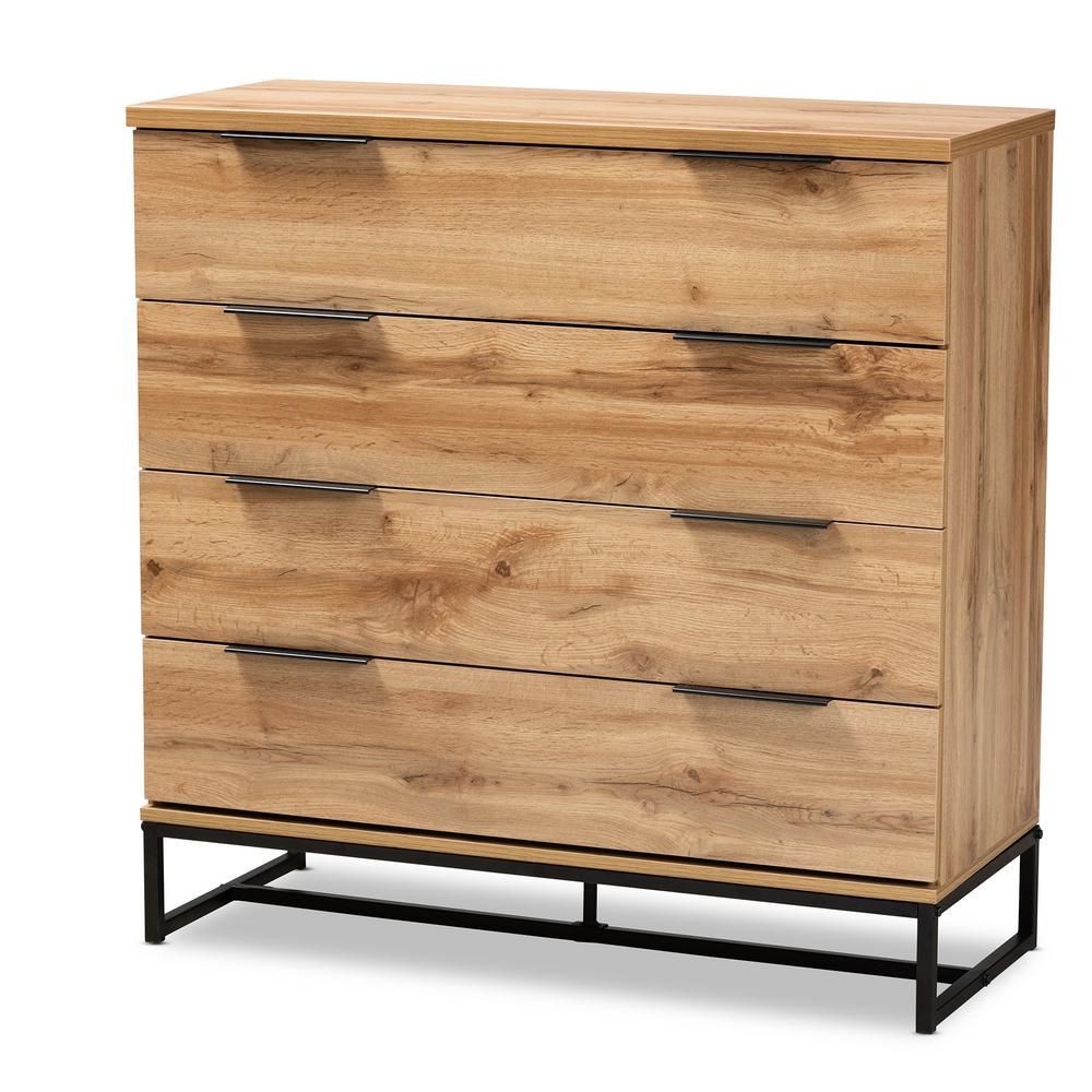 Baxton Studio Reid Oak 4 Drawer Wood Dresser 38.98 In. H X 38.58 In (View 9 of 15)